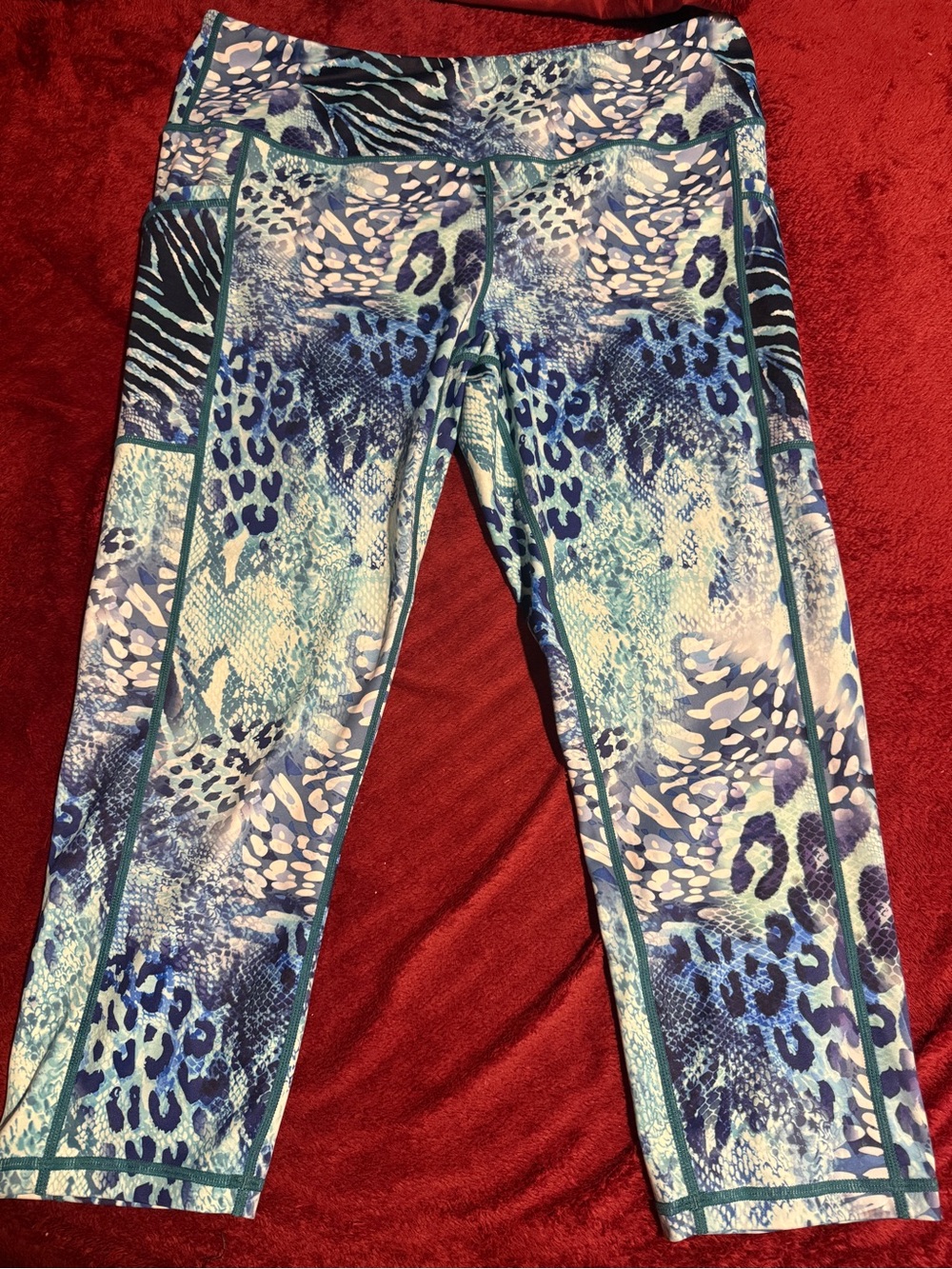 Blue Animal Print Capri Leggings